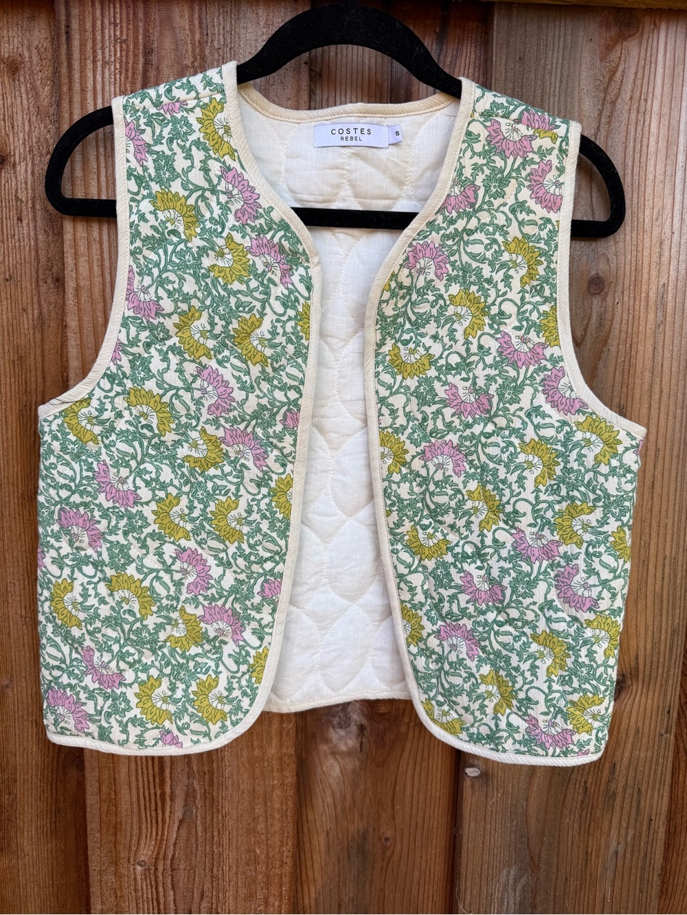Costes Rebel Floral Quilted Vest in Green, Pink & Yellow